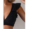 imageSOLY HUX Womens Bathing Suit V Neck Ruffle High Waisted Bikini Sets Two Piece SwimsuitPure Black