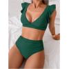 imageSOLY HUX Womens Bathing Suit V Neck Ruffle High Waisted Bikini Sets Two Piece SwimsuitSolid Army Green