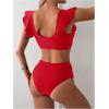 imageSOLY HUX Womens Bathing Suit V Neck Ruffle High Waisted Bikini Sets Two Piece SwimsuitSolid Red
