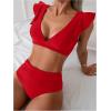 imageSOLY HUX Womens Bathing Suit V Neck Ruffle High Waisted Bikini Sets Two Piece SwimsuitSolid Red
