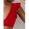 imageSOLY HUX Womens Bathing Suit V Neck Ruffle High Waisted Bikini Sets Two Piece SwimsuitSolid Red