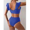 imageSOLY HUX Womens Bathing Suit V Neck Ruffle High Waisted Bikini Sets Two Piece SwimsuitSolid Royal Blue