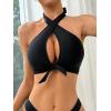 imageSOLY HUX Womens Criss Cross Halter Bikini Top Knot Front Swimsuit Bathing Suit TopsSolid Black
