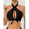imageSOLY HUX Womens Criss Cross Halter Bikini Top Knot Front Swimsuit Bathing Suit TopsSolid Black