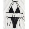 imageSOLY HUX Womens Metallic Halter Top Two Piece Swimsuit Tie Side Triangle Thong Bikini Bathing SwimwearBlack Leather