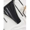 imageSOLY HUX Womens Metallic Halter Top Two Piece Swimsuit Tie Side Triangle Thong Bikini Bathing SwimwearBlack Leather