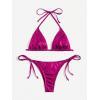 imageSOLY HUX Womens Metallic Halter Top Two Piece Swimsuit Tie Side Triangle Thong Bikini Bathing SwimwearHotpink Plain