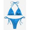 imageSOLY HUX Womens Metallic Halter Top Two Piece Swimsuit Tie Side Triangle Thong Bikini Bathing SwimwearPlain Blue Metallic