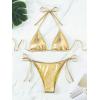imageSOLY HUX Womens Metallic Halter Top Two Piece Swimsuit Tie Side Triangle Thong Bikini Bathing SwimwearPlain Golid Metallic