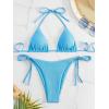 imageSOLY HUX Womens Metallic Halter Top Two Piece Swimsuit Tie Side Triangle Thong Bikini Bathing SwimwearPlain Light Blue