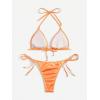imageSOLY HUX Womens Metallic Halter Top Two Piece Swimsuit Tie Side Triangle Thong Bikini Bathing SwimwearPlain Orange