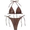 imageSOLY HUX Womens Metallic Halter Top Two Piece Swimsuit Tie Side Triangle Thong Bikini Bathing SwimwearRibbed Knit Brown
