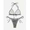 imageSOLY HUX Womens Metallic Halter Top Two Piece Swimsuit Tie Side Triangle Thong Bikini Bathing SwimwearSilver Plain