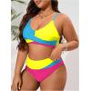 imageSOLY HUX Womens Plus Size Bathing Suit Color Block Criss Cross Wrap High Waisted Swimsuit Two Piece Bikini SetsBlue and Hotpink