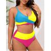 imageSOLY HUX Womens Plus Size Bathing Suit Color Block Criss Cross Wrap High Waisted Swimsuit Two Piece Bikini SetsBlue and Hotpink