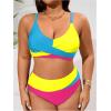 imageSOLY HUX Womens Plus Size Bathing Suit Color Block Criss Cross Wrap High Waisted Swimsuit Two Piece Bikini SetsBlue and Hotpink