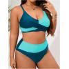imageSOLY HUX Womens Plus Size Bathing Suit Color Block Criss Cross Wrap High Waisted Swimsuit Two Piece Bikini SetsDark Blue Colorblock