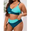 imageSOLY HUX Womens Plus Size Bathing Suit Color Block Criss Cross Wrap High Waisted Swimsuit Two Piece Bikini SetsDark Blue Colorblock