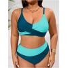 imageSOLY HUX Womens Plus Size Bathing Suit Color Block Criss Cross Wrap High Waisted Swimsuit Two Piece Bikini SetsDark Blue Colorblock