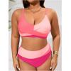 imageSOLY HUX Womens Plus Size Bathing Suit Color Block Criss Cross Wrap High Waisted Swimsuit Two Piece Bikini SetsPink Colorblock