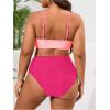 imageSOLY HUX Womens Plus Size Bathing Suit Color Block Criss Cross Wrap High Waisted Swimsuit Two Piece Bikini SetsPink Colorblock