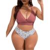 imageSOLY HUX Womens Plus Size Swimsuit Allover Print High Waisted Bikini Sets Two Piece Bathing SuitsMulticoloured Printed