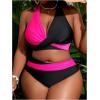 imageSOLY HUX Womens Plus Size Swimsuit Color Block Halter Criss Cross Bikini Sets Two Piece Bathing SuitBlack and Hotpink
