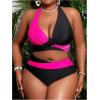 imageSOLY HUX Womens Plus Size Swimsuit Color Block Halter Criss Cross Bikini Sets Two Piece Bathing SuitBlack and Hotpink