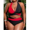 imageSOLY HUX Womens Plus Size Swimsuit Color Block Halter Criss Cross Bikini Sets Two Piece Bathing SuitBlack and Red