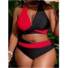 imageSOLY HUX Womens Plus Size Swimsuit Color Block Halter Criss Cross Bikini Sets Two Piece Bathing SuitBlack and Red