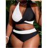 imageSOLY HUX Womens Plus Size Swimsuit Color Block Halter Criss Cross Bikini Sets Two Piece Bathing SuitBlack and White