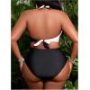imageSOLY HUX Womens Plus Size Swimsuit Color Block Halter Criss Cross Bikini Sets Two Piece Bathing SuitBlack and White
