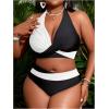 imageSOLY HUX Womens Plus Size Swimsuit Color Block Halter Criss Cross Bikini Sets Two Piece Bathing SuitBlack and White