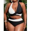 imageSOLY HUX Womens Plus Size Swimsuit Color Block Halter Criss Cross Bikini Sets Two Piece Bathing SuitBlack and White