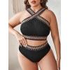 imageSOLY HUX Womens Plus Size Two Piece Swimsuit Chevron Print Criss Cross High Waisted Bikini Set Bathing SuitsBlack Chevron