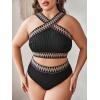 imageSOLY HUX Womens Plus Size Two Piece Swimsuit Chevron Print Criss Cross High Waisted Bikini Set Bathing SuitsBlack Chevron