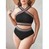 imageSOLY HUX Womens Plus Size Two Piece Swimsuit Chevron Print Criss Cross High Waisted Bikini Set Bathing SuitsBlack Chevron