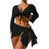 imageSOLY HUX Bathing Suit for Women 4 Piece Halter Triangle Bikini Sets Swimsuit with Cover UpPure Black