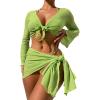 imageSOLY HUX Bathing Suit for Women 4 Piece Halter Triangle Bikini Sets Swimsuit with Cover UpPure Lime Green