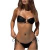 imageSOLY HUX Bathing Suit for Women Halter Ring Linked Tie Side Bikini Sets Two Piece SwimsuitPlain Black