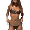 imageSOLY HUX Bathing Suit for Women Halter Ring Linked Tie Side Bikini Sets Two Piece SwimsuitPlain Coffee Brown