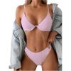 imageSOLY HUX Bikini Sets for Women Underwire Bikini Textured Bathing Suits Two Piece SwimsuitPlain Pink