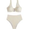 imageSOLY HUX Womens 2 Piece Bikini Set Ring Linked High Waisted Textured Bathing Suit SwimwearBeige
