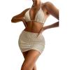 imageSOLY HUX Womens 3 Piece Swimsuit Halter Triangle Tie Back Bikini Sets Bathing Suit with Beach SkirtSolid Beige