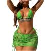 imageSOLY HUX Womens 3 Piece Swimsuits Hollow Out Halter Triangle Tie Side Bikini Sets Bathing Suit with Beach SkirtPlain Lime Green