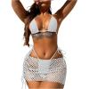 imageSOLY HUX Womens 3 Piece Swimsuits Hollow Out Halter Triangle Tie Side Bikini Sets Bathing Suit with Beach SkirtPlain White