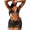 imageSOLY HUX Womens 3 Piece Swimsuits Hollow Out Halter Triangle Tie Side Bikini Sets Bathing Suit with Beach SkirtPure Black
