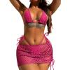 imageSOLY HUX Womens 3 Piece Swimsuits Hollow Out Halter Triangle Tie Side Bikini Sets Bathing Suit with Beach SkirtSolid Hotpink