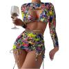 imageSOLY HUX Womens 4 Piece Swimsuits Print Halter Bikini Set Bathing Suits with Cover UpMulticoloured