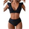 imageSOLY HUX Womens Bathing Suit V Neck Ruffle High Waisted Bikini Sets Two Piece SwimsuitPure Black